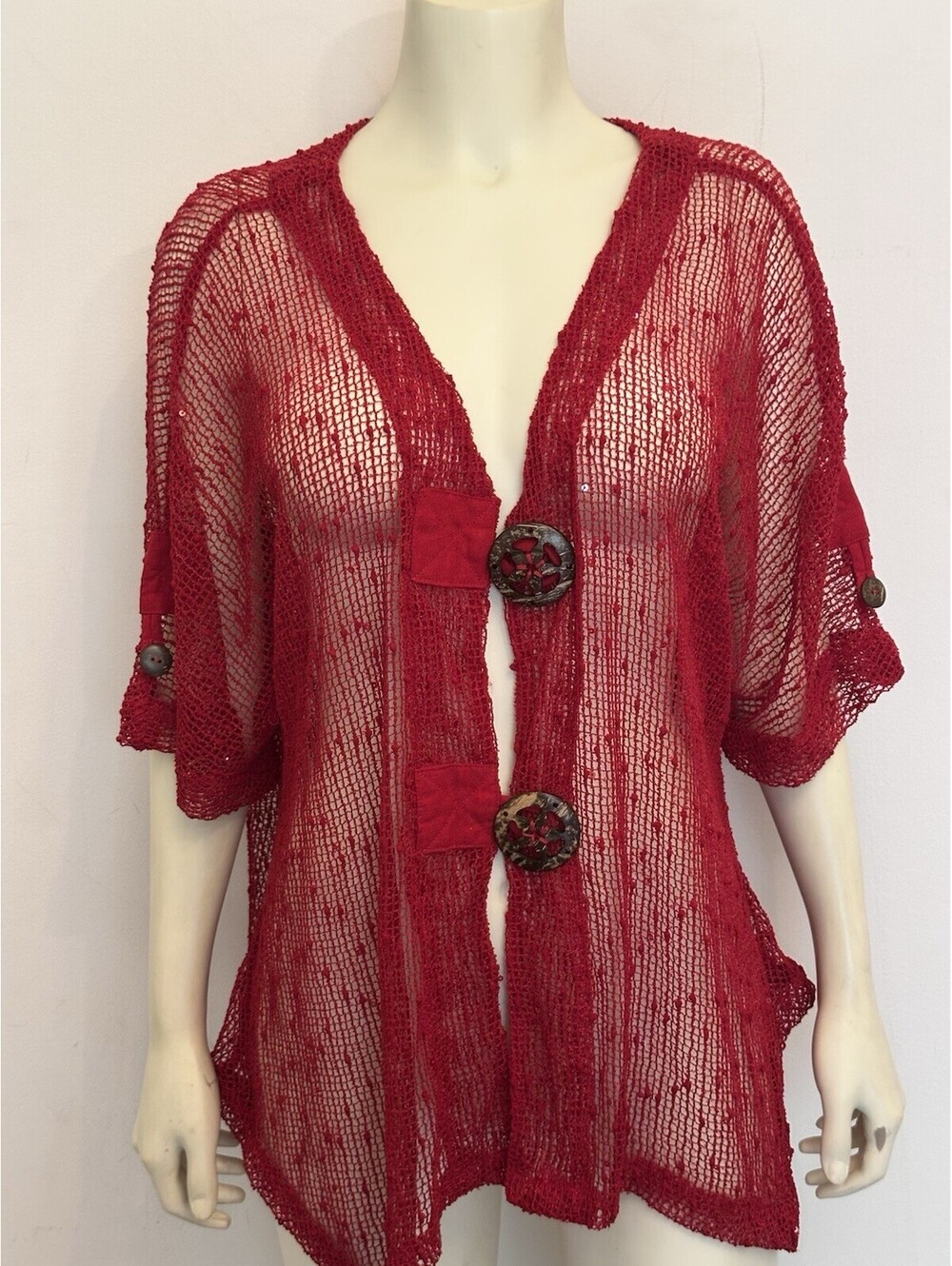 Y2K KAKTUS BOHO Open Knit Cardigan  Hem Sweater Festival Swim Coverup Medium
